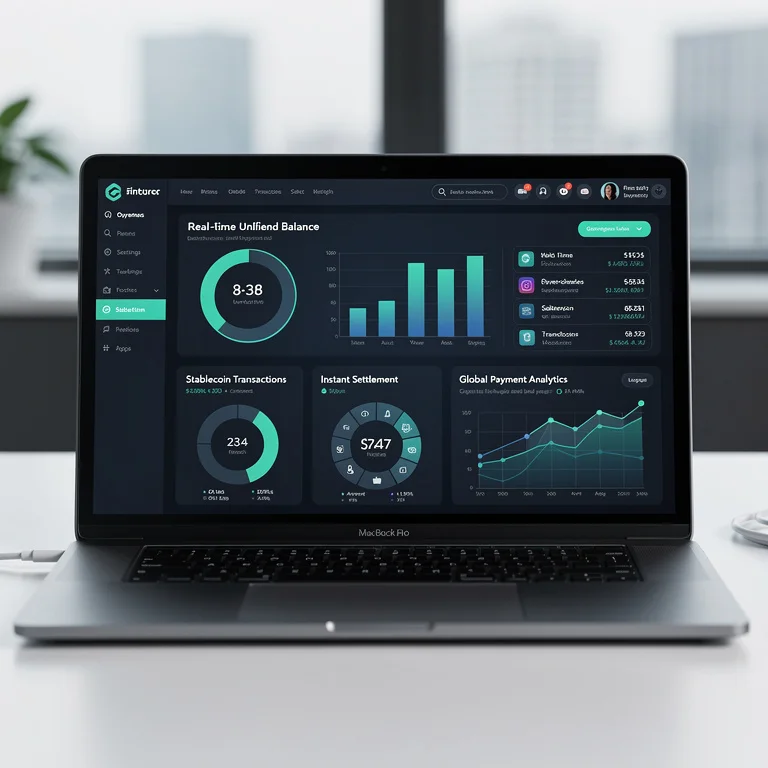 Dashboard de infraestructura financiera con stablecoins
